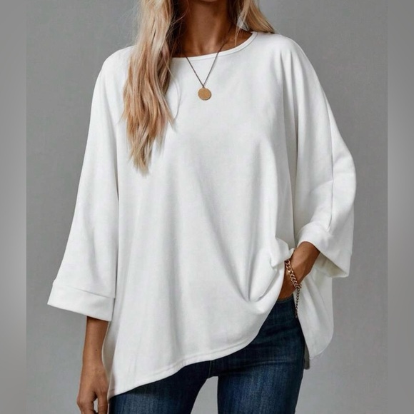 OVERSIZED Back To Basics Women's White Casual Top - Picture 5 of 8